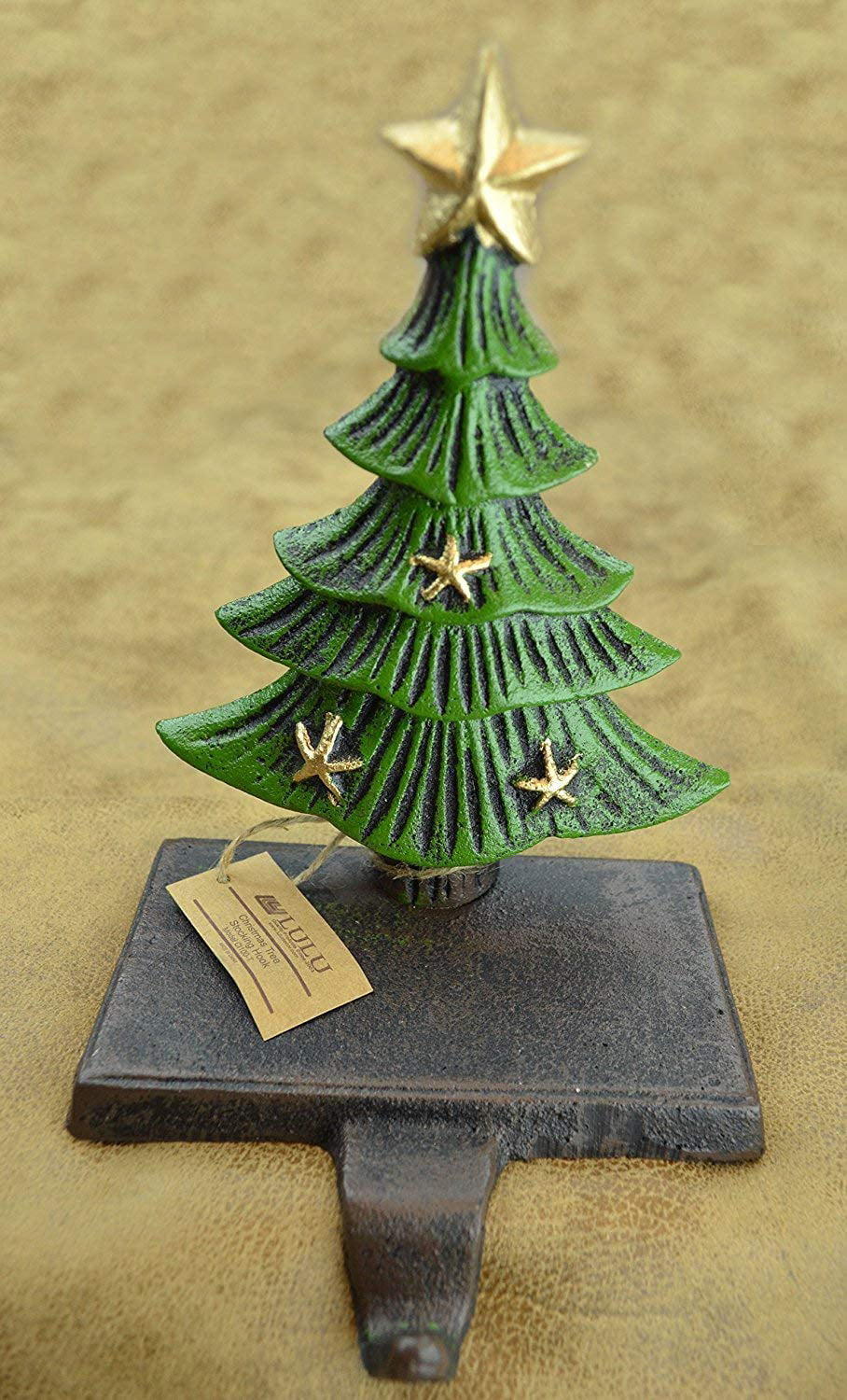 Cast Iron Tree with Star Christmas Stocking Holder Lulu Decor 