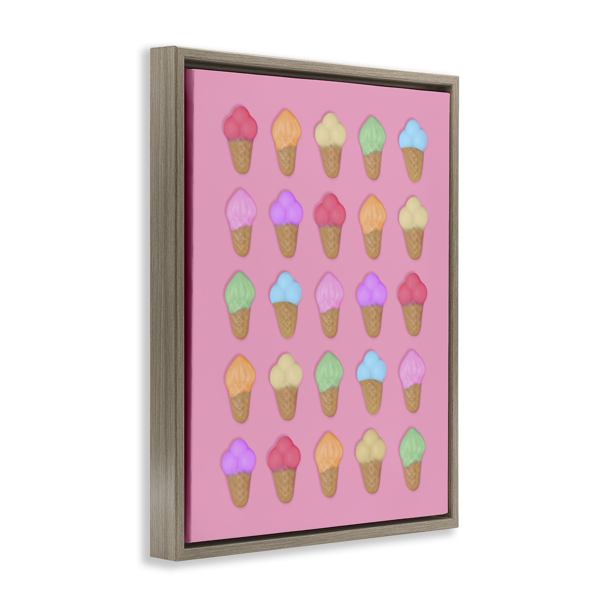 Stupell Industries Ice Cream Candies on Pink Brown Framed Floater Canvas Wall Art, design by LISH Creative
