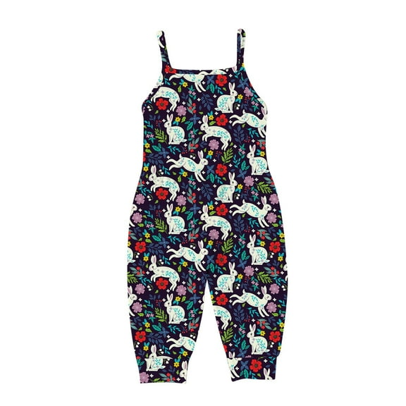 CheerKidz Cute Flowers Print Suspenders Romper for Toddler Kids Boys Girls Perfect for Summer Easter Outdoorand Casual Wear 1-5 Years(Black,5 Years)