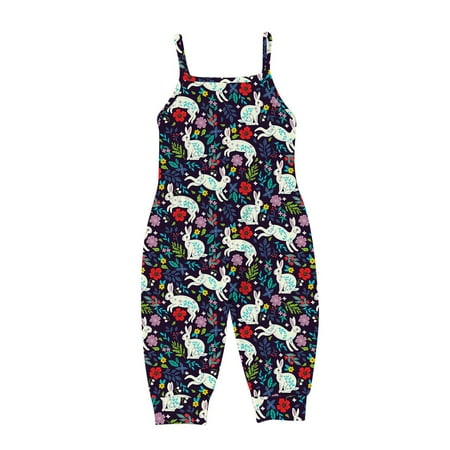 

YANHAIGONG Toddler Romper Jumpsuit Kids Boys Girls Summer Easter Fashion Cute Flowers Print Suspenders