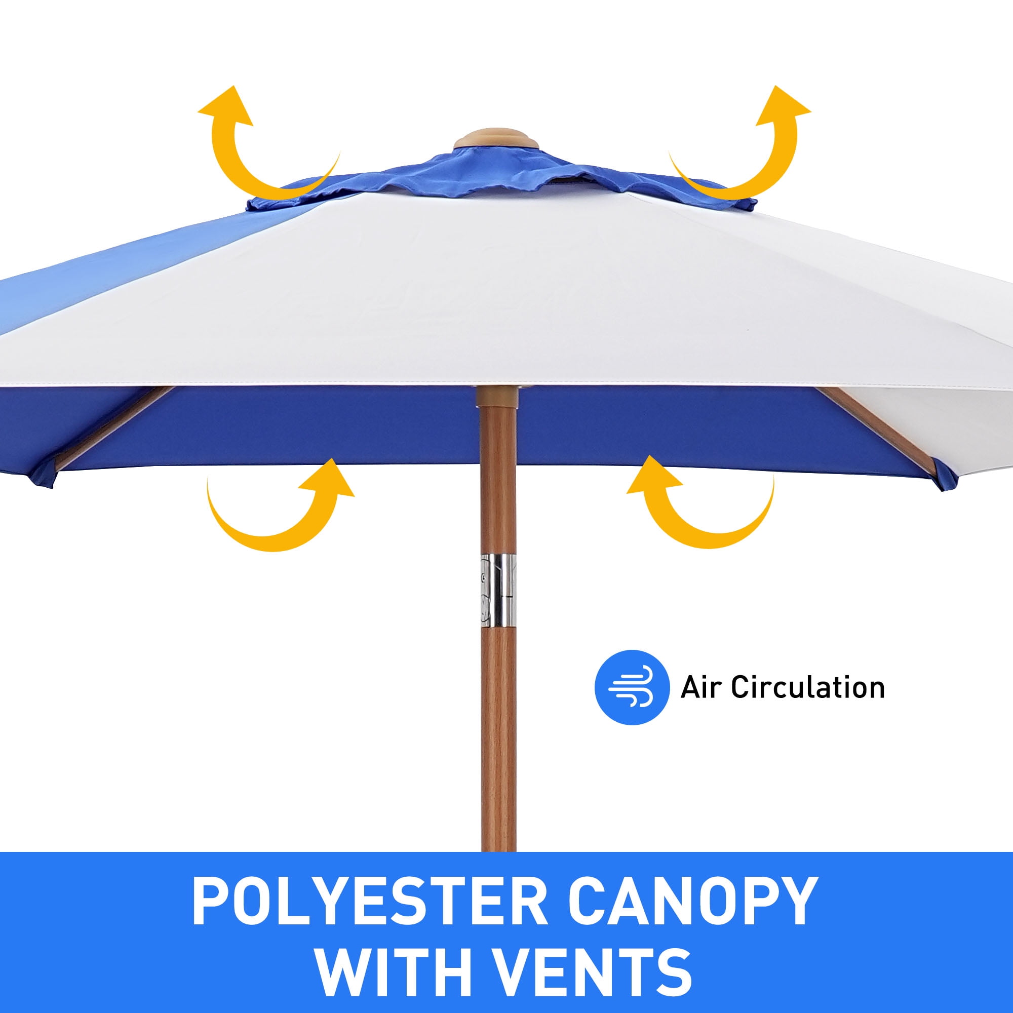 Autlaycil 7.5ft Patio Umbrella and Button Tilt Sun Shelter UV Protection Beach for Market, Beach, Patio, Pool, Garden Backyard (Blue and White)