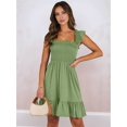 thumbnail image 5 of Women's Sleeveless Square Neck Smocked Ruffle Backless Boho Short Sundress Dress for Summer Beach Bean Green M, 5 of 9