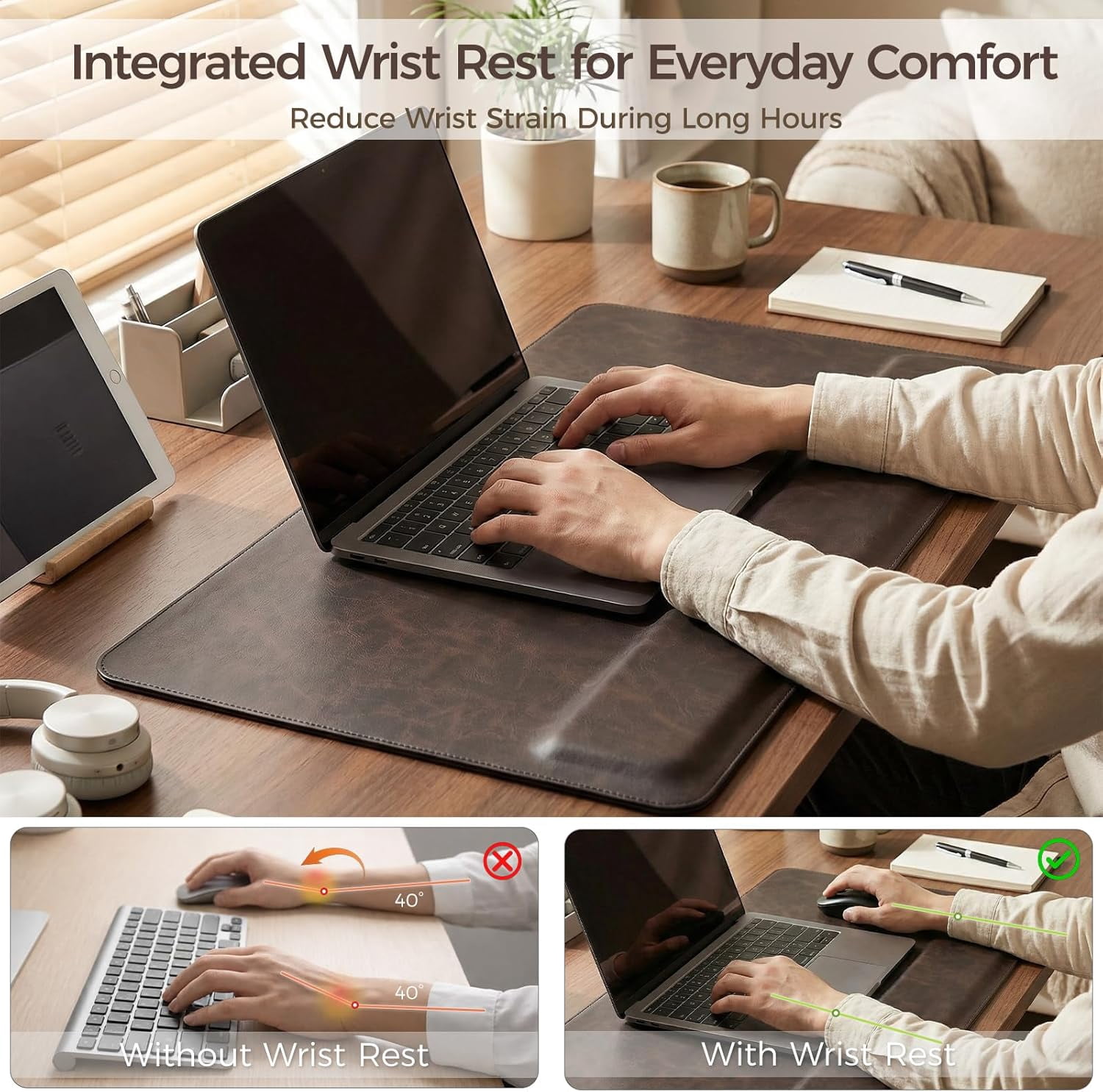 Magnetic Desk Mat System with Wrist Support 80x40cm, Premium Leather Desk Pad with Magnetic Accessories, Waterproof Non-Slip Office and Gaming Desk Organizer