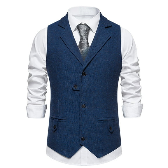 Suit Vests for Men Dress Business Work Button-Down Collared Sleeveless Waistcoats Mens Solid Slim Vintage Suits or Tuxedos Vest