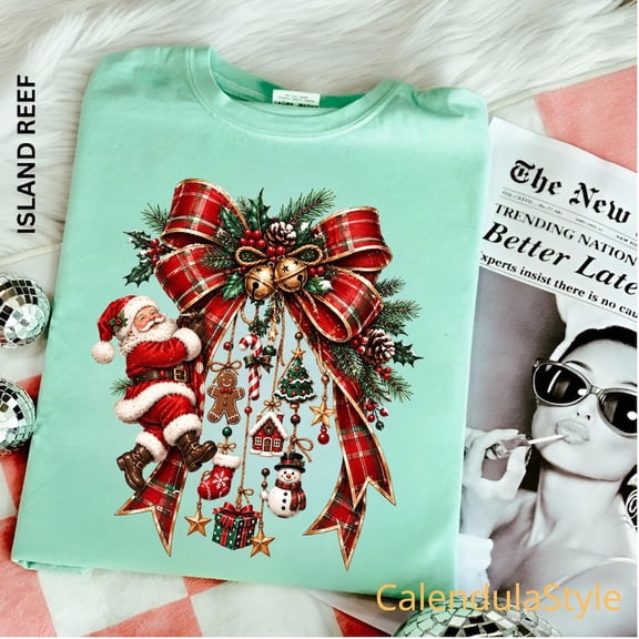 Retro Christmas Charms Bow Shirt, Polka Dot Christmas Tee, Christmas Tree, Retro Winter Outfit, Cozy Gift