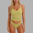 thumbnail image 6 of lcziwo Womens Tank Tops with Built in Bras Ribbed Knit Halter Sleeveless Camisole Solid Color Summer Workout Cropped Undershirt Yellow M, 6 of 7