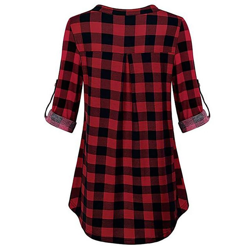 sweatshirt for women Women's Zip Plaid V Neck Long Sleeve Casual Shirt  Blouse Top - Walmart.com
