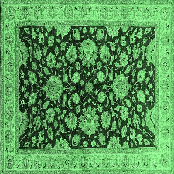 Ahgly Company Indoor Square Oriental Emerald Green Traditional Area Rugs, 6' Square