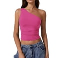 thumbnail image 2 of Lumtrix Womens One Shoulder Top Summer Going Out Pleated Crop Tank Tops Y2K Fashion Cami Cute Slim Fit Shirt Hot Pink M, 2 of 4