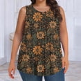 thumbnail image 3 of XUNKUSGA Débardeurs Grande Taille pour Femmes Été Sans Manches Tunique Col Rond Décontracté T-Shirts Amples pour Femmes Mode Été Tunique Plissée Florale blouses,3TG,Marron, 3 of 6