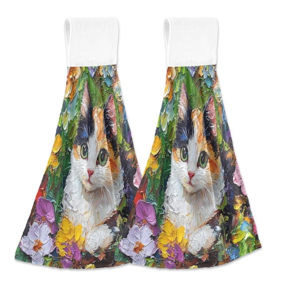 BZSMCE Hanging Hand Towels Fashion Blossom Serenity Pattern 2-Pack - Velcro Style Bathroom Kitchen Towels