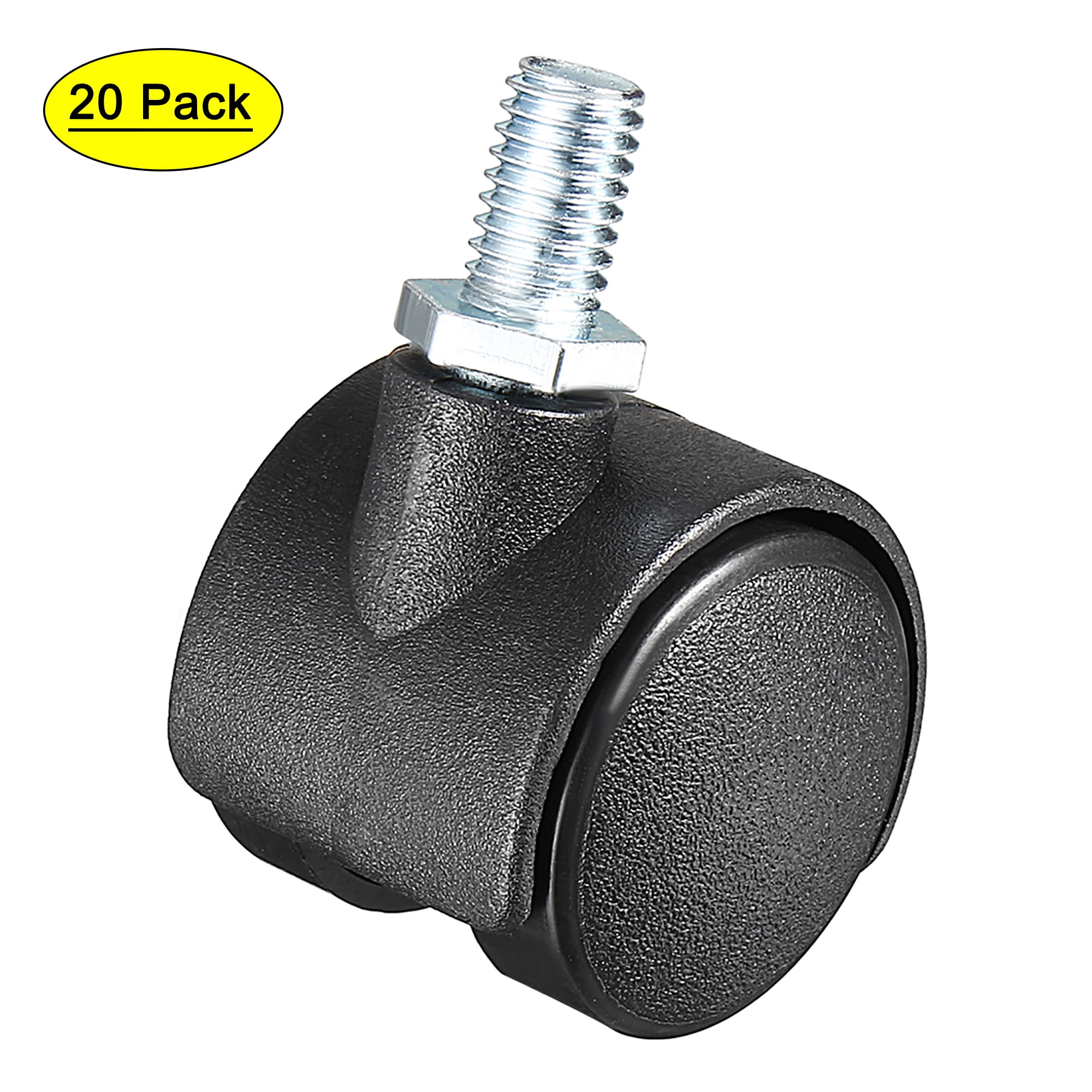 MroMax Nylon Swivel Caster Wheels - 1.57" Dia, 10mm X 15mm Threaded Stem, 40mm Wheel, 360 Degree Rotation, Black - Pack Of 8