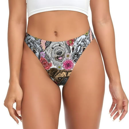 Qokaie Cute Dogs Puppy1 Printed Women s Cotton Thong Underwear  Sexy Breathable Panties G-string-X-Small
