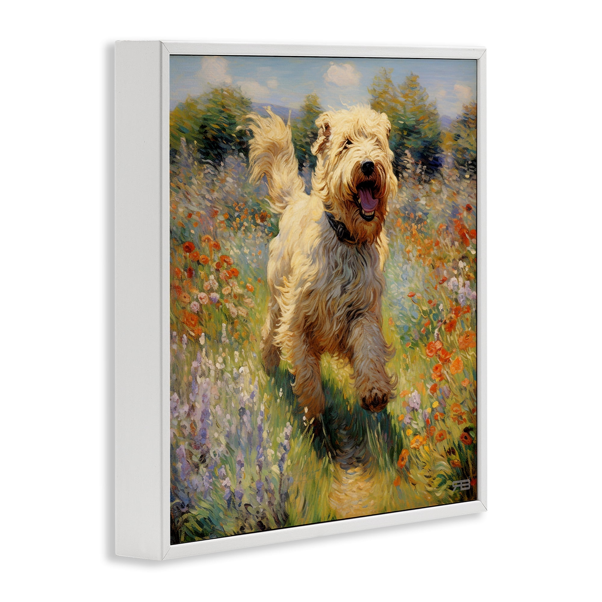 Stupell Industries Happy Running Terrier Dog Animals & Insects Painting White Framed Art Print Wall Art, 17 x 17