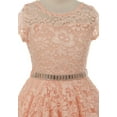 thumbnail image 3 of Little Girl Cap Sleeve Lace Skater Stone Belt Flower Girls Dresses (19JK88S) Peach 2, 3 of 4