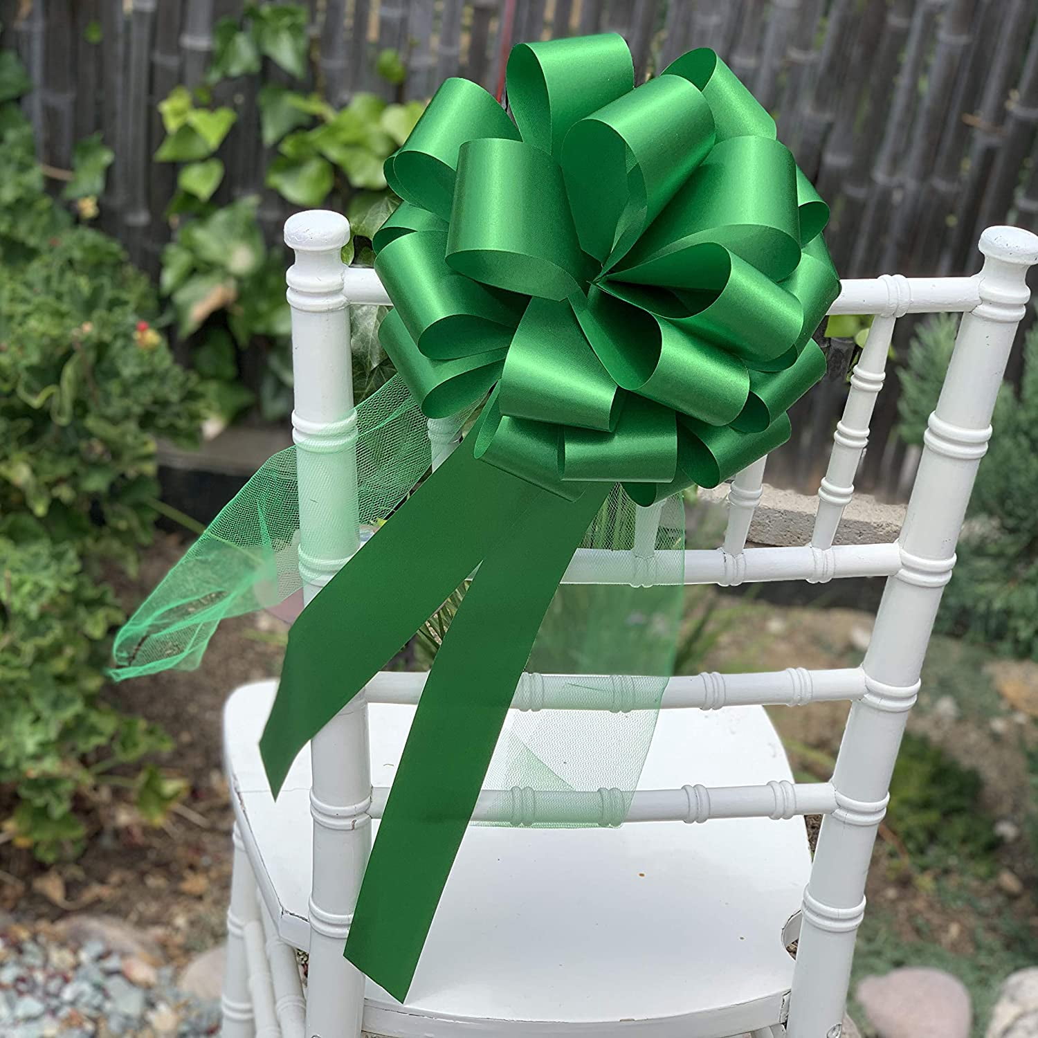 Large Emerald Green Pull Bows with Long Tulle Tails - 9" Wide, Set of 6, St. Patrick's Day, Easter, Birthday, Fundraiser, Fall, Christmas