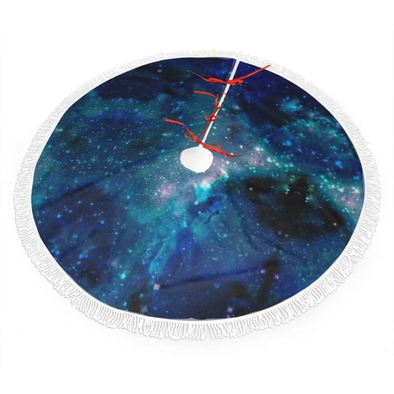Galaxy Nebula Space Christmas Tree Skirts with Tassel Decorations Indoor Outdoor for Holiday Party Home Decor 30"