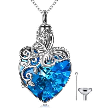WINNICACA Sterling Silver Butterfly Urn Pendant Necklace with Crystal Birthday Anniversary Mothers Day Gifts for Women