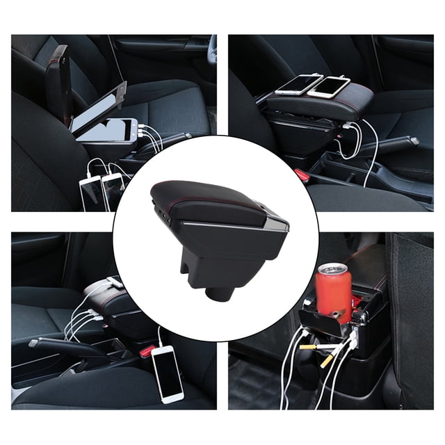 Reposabrazos de coche Espacio de doble capa para accesorios Car-Styling línea roja negra Cola Apoyabrazos del coche