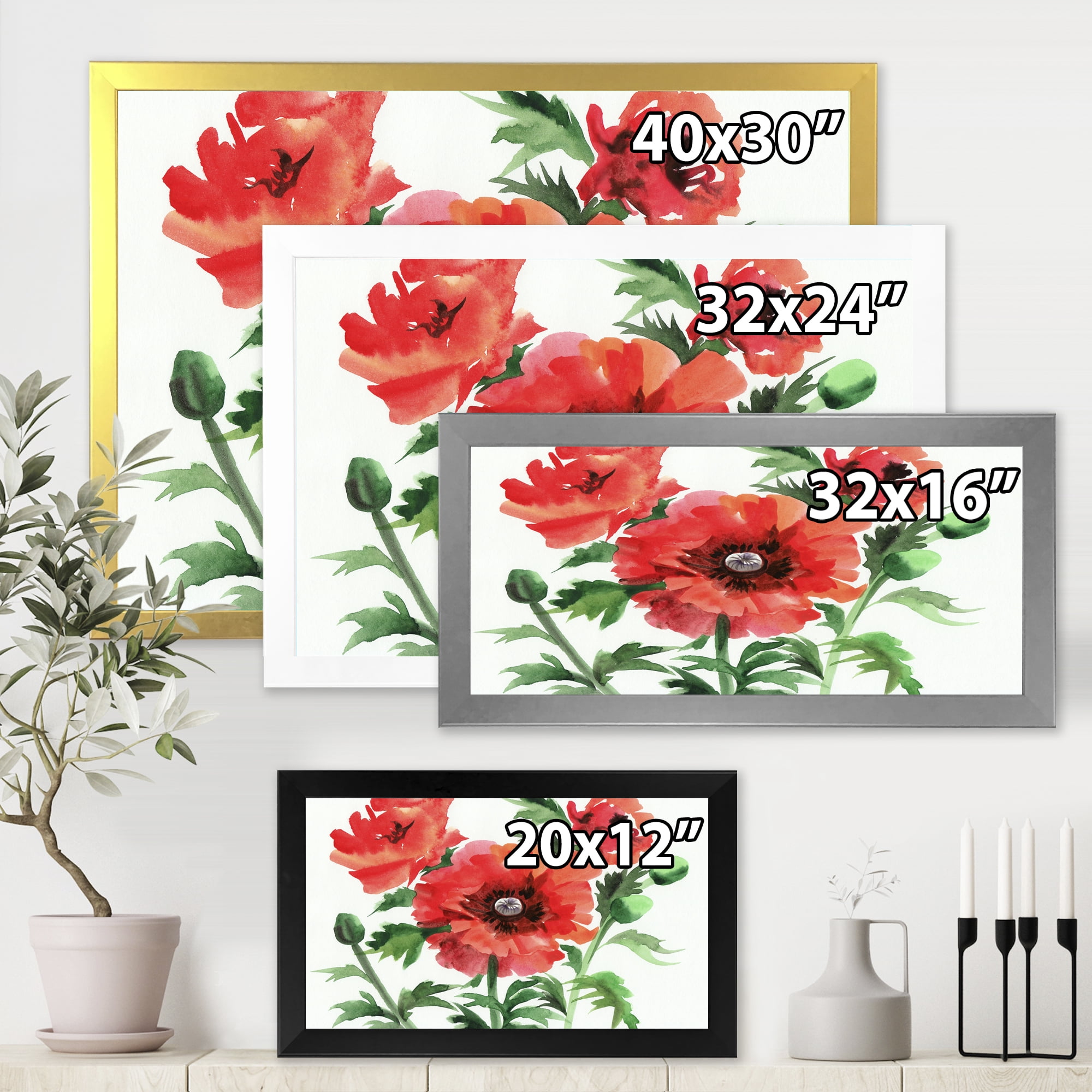 Designart 'Ancient Red Poppies II' Traditional Framed Art Print