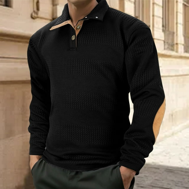 pstuiky camisa de manga larga para hombre, Blusa/camisa informal de manga larga con cuello y botones para hombre Tops casuales para hombres l