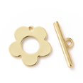 thumbnail image 2 of 50sets Brass Toggle Clasps Long-Lasting Plated Flower Real 18K golden Plated Flower: 13x13.5x1mm Hole: 1mm Bar: 15x4x1.5mm Hole: 1.4mm, 2 of 2