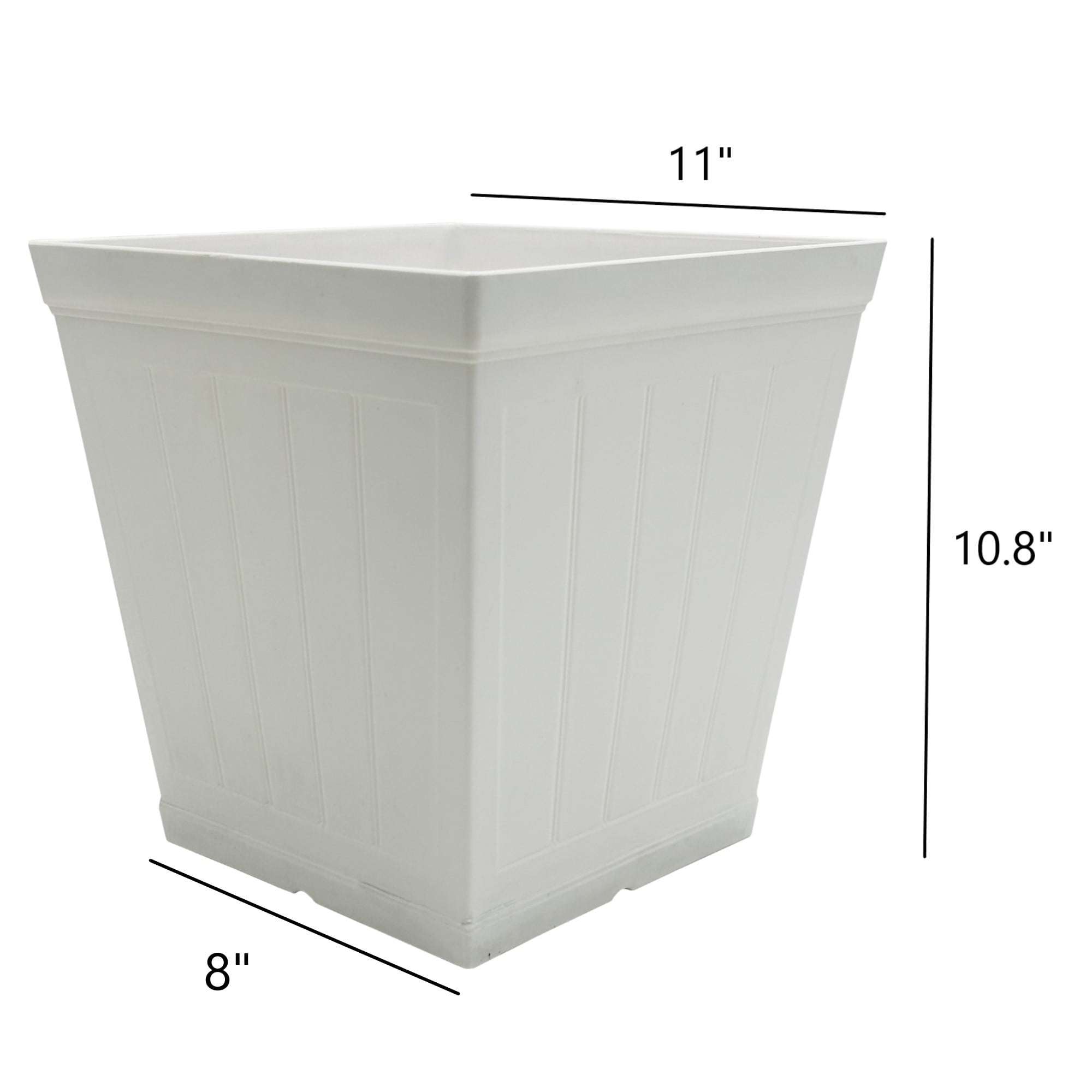Classic Home and Garden Plastic Falmouth Square Plastic Planter Pot with Drainage Holes, Starlight White, 11"