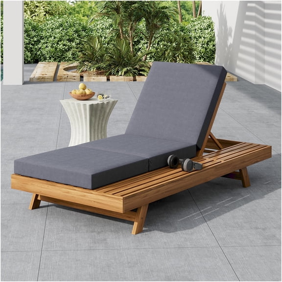 JERFIT 2-Piece Outdoor Chaise Lounge Set with Adjustable Backrest and Water-Resistant Cushion, Acacia Wood Patio Sun Lounger for Poolside, Dark Gray
