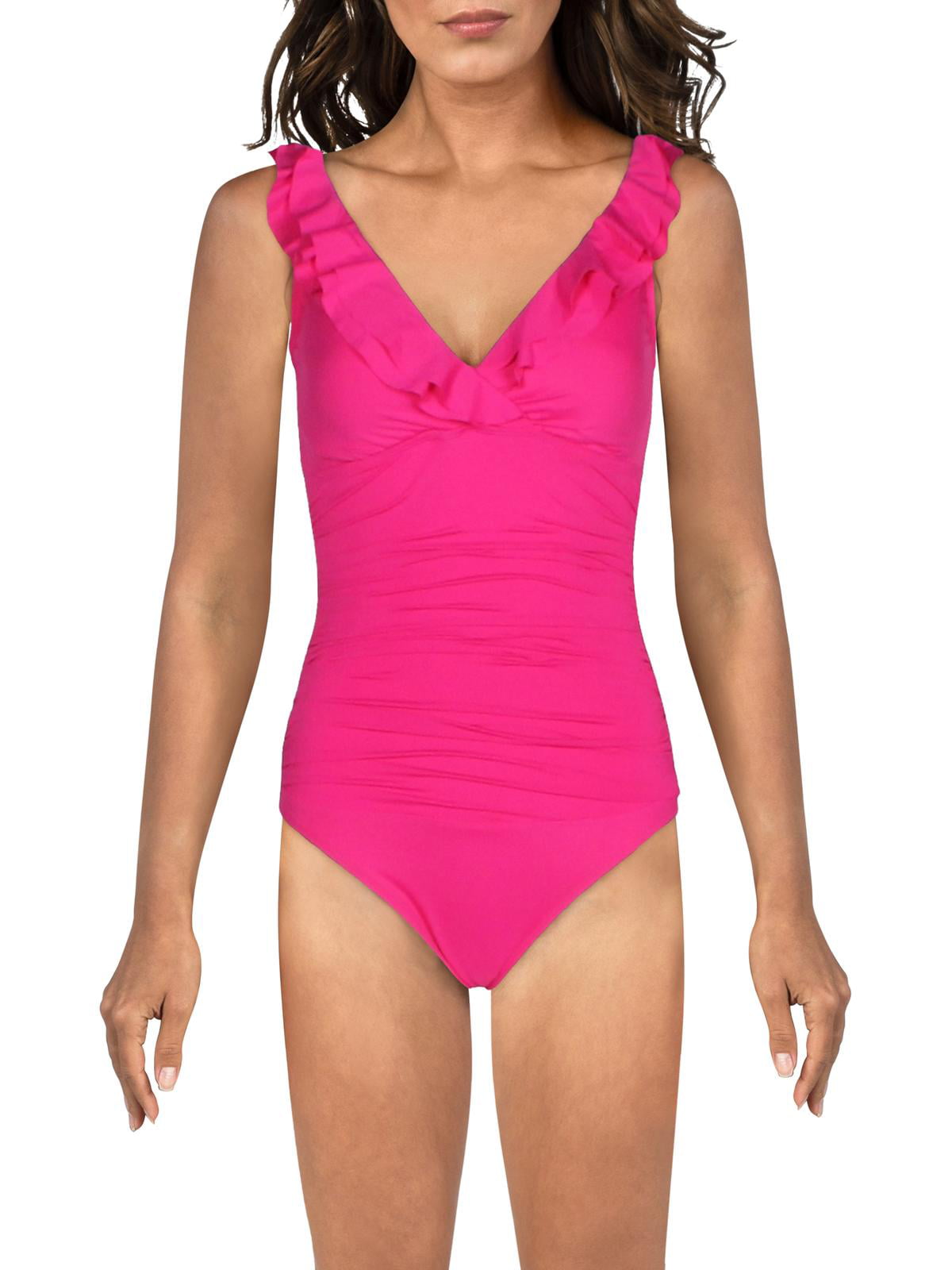 Lauren Ralph Lauren Womens Ruffled Ruched One-Piece Swimsuit 