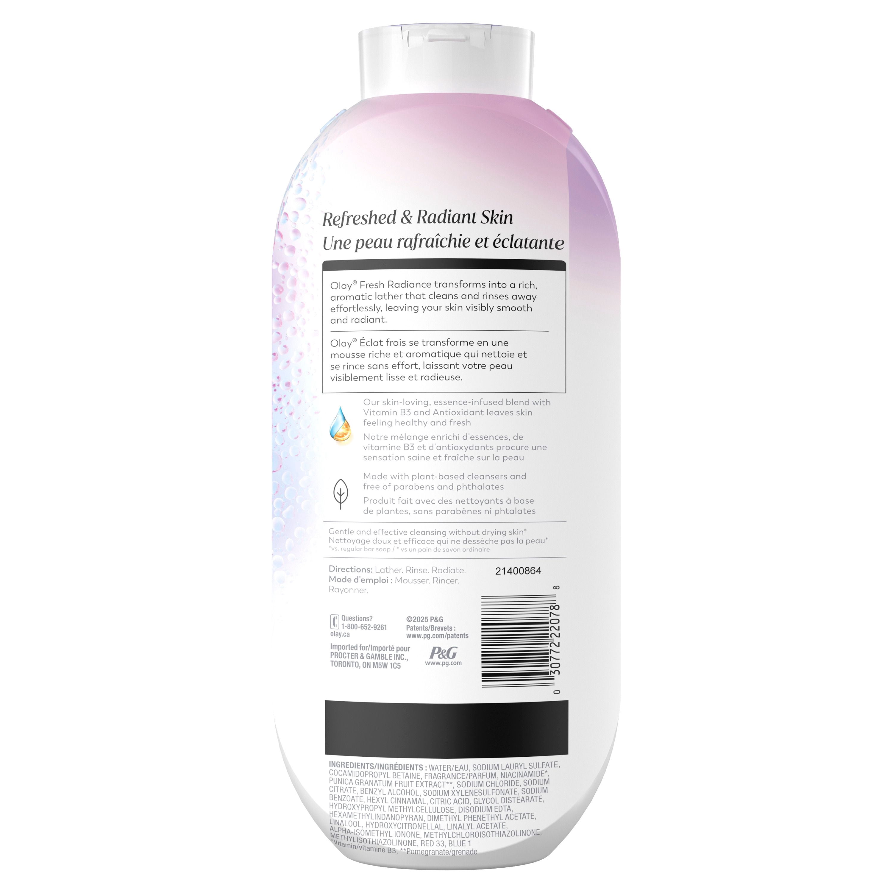 Nettoyant pour le corps Olay Éclat frais avec essence d’orchidée et de cassis et mélange de vitamine B3 et d’antioxydants, 650 mL