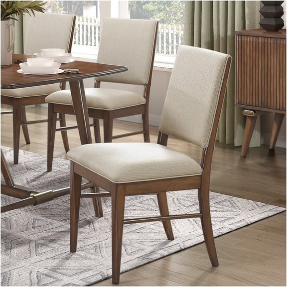 JERFIT Modern Upholstered Side Chairs, Set of 2, Brown Fabric Dining Chairs with Wooden Frame for Kitchen and Dining Room