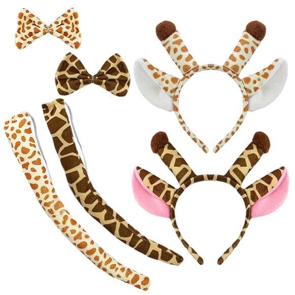 Diadema de jirafa para Halloween, pajarita, cola de ciervo, astas, orejas, aros para el pelo, pajarita, cuernos de cervatillo, tocado, diadema, bandas para el cabello para mujeres, festivales navideño