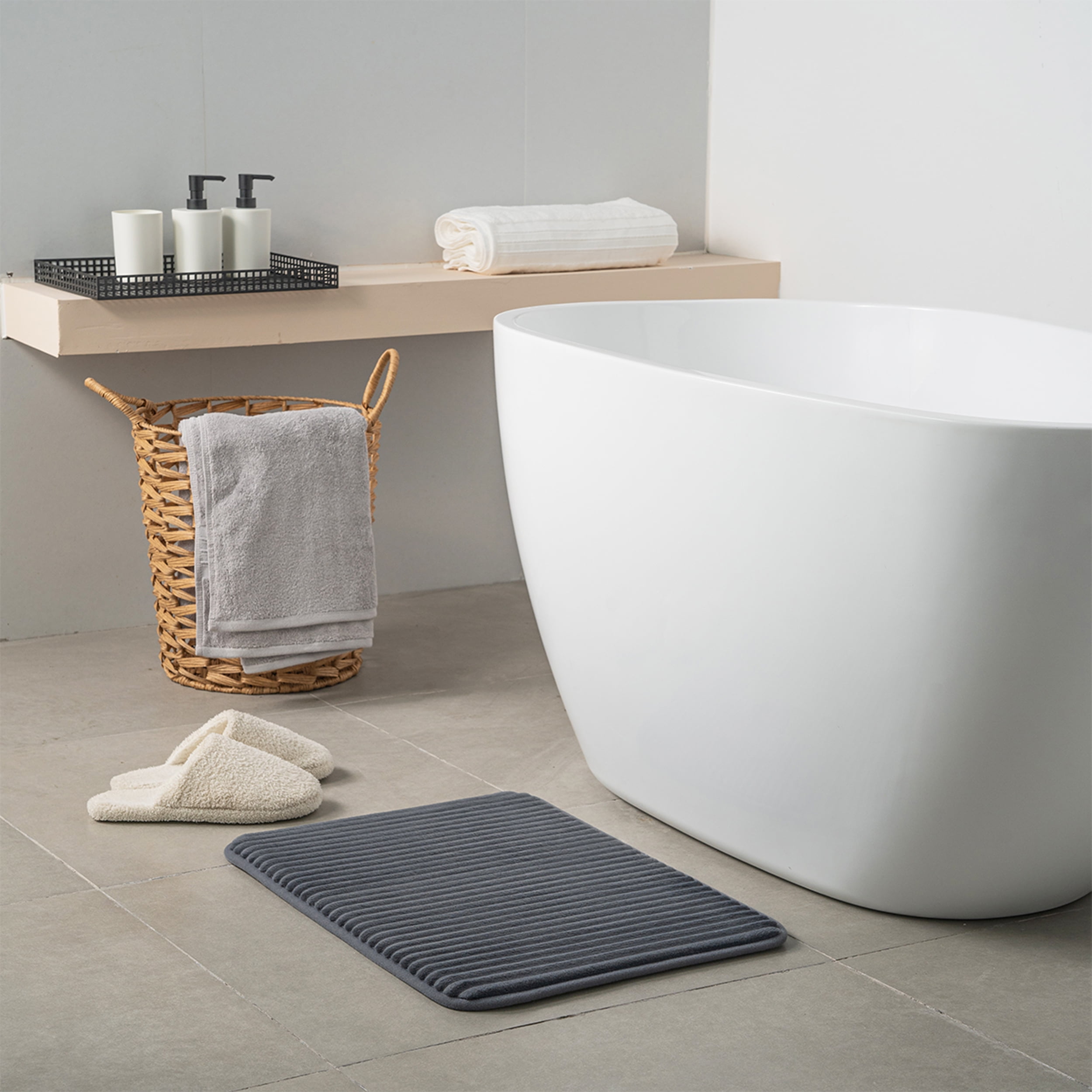 Mainstays Grey 2-Piece Performance Foam 20"x 32" Bath Rug Set