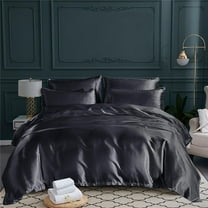 DBOZE 3 Pieces Satin Duvet Cover With Zipper Closure Bedding Sets 1800 Series Luxury Rich Silk Silky Super Soft Solid Color Reversible Honeymoon Wrinkle Free (Queen,Black)