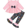 thumbnail image 2 of WESIDOM Toddler Girl Clothes Ruffle Shoulder Top+Floral Pants 1-6T Toddler Girls Outfits 2 Piece Sets, 2 of 10