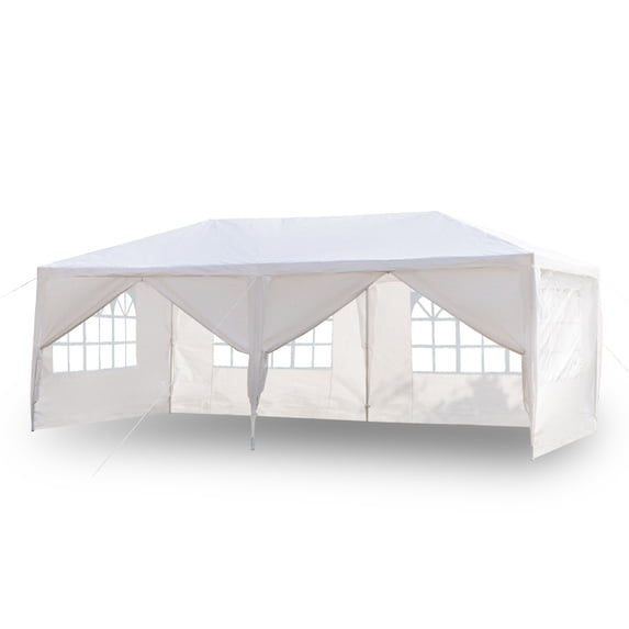 Canopy Tent 10x20 Ft Patio Party Tent with 6 Sides/2 Doors White Outdoor Canopy Gazebo Waterproof Folding Tent for Outdoor Party Wedding Commercial Activity Pavilion BBQ Beach Car Shelter