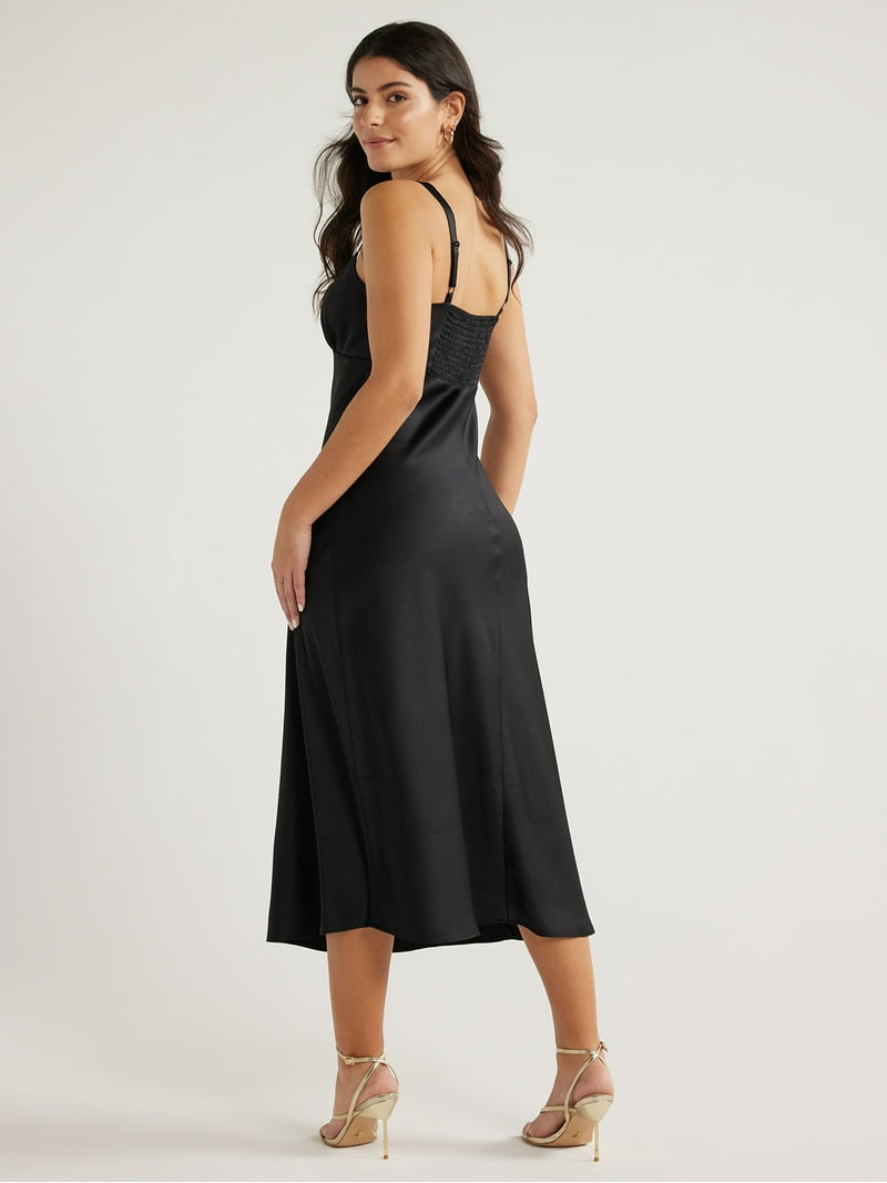 knee length dresses for ladies Sateen Midi Slip DRESS-Fuschia Xs main image 1