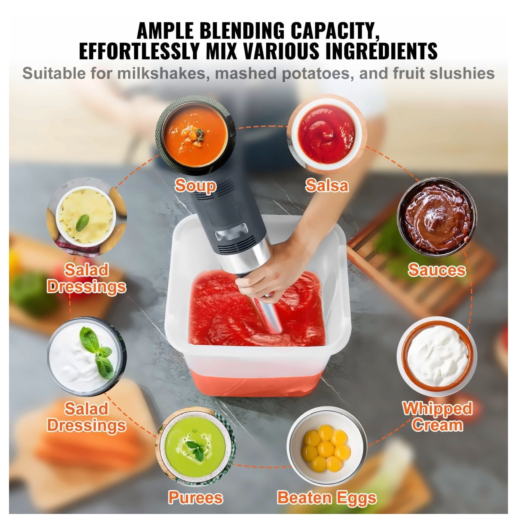 Immersion Blender 500W, Heavy Duty Hand Mixer, Variable Speed Stick Blender with Stainless Steel Blade, for Soup, Smoothie, Baby Food, Commercial Use