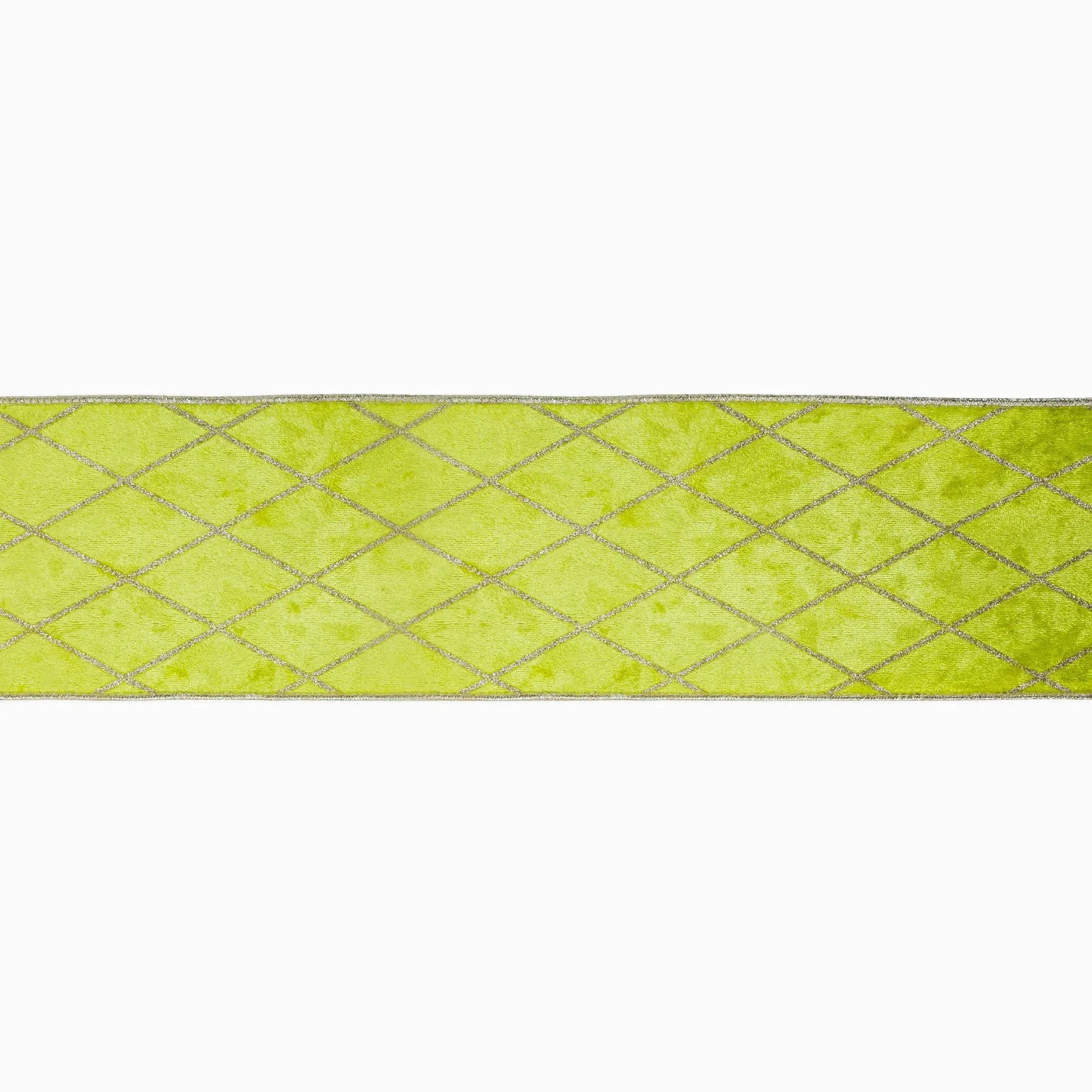 LaRibbons 4" Wired Velvet Ribbon, Lime with Glittered Diamond, 10 Yard Roll