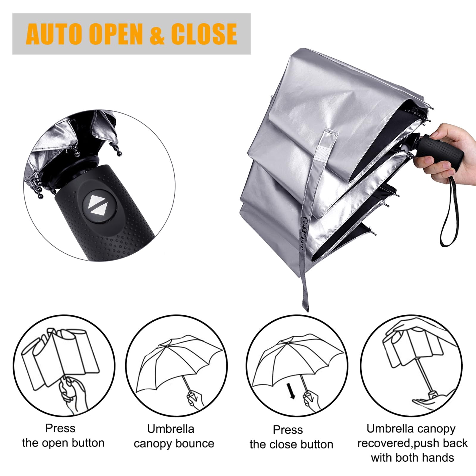 G4Free UPF 50+ UV Protection Travel Umbrella 42/46 Inch Windproof Silver Coating Sun Blocking Umbrella