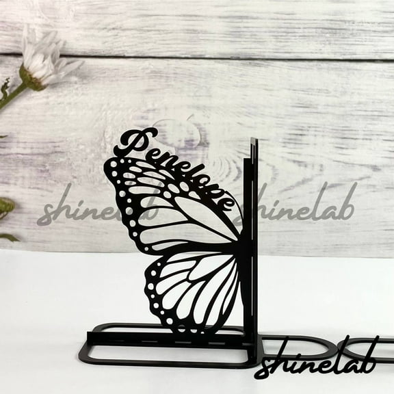 Shinelab Butterfly Metal Bookends Custom Pet Lover Name Bookend Gift, Animal Desk Bookshelf Decor 6125