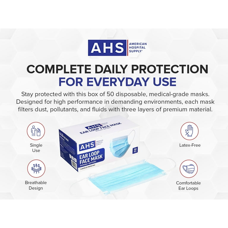 American Hospital Supply Protective Earloop Face Mask, Box of 50