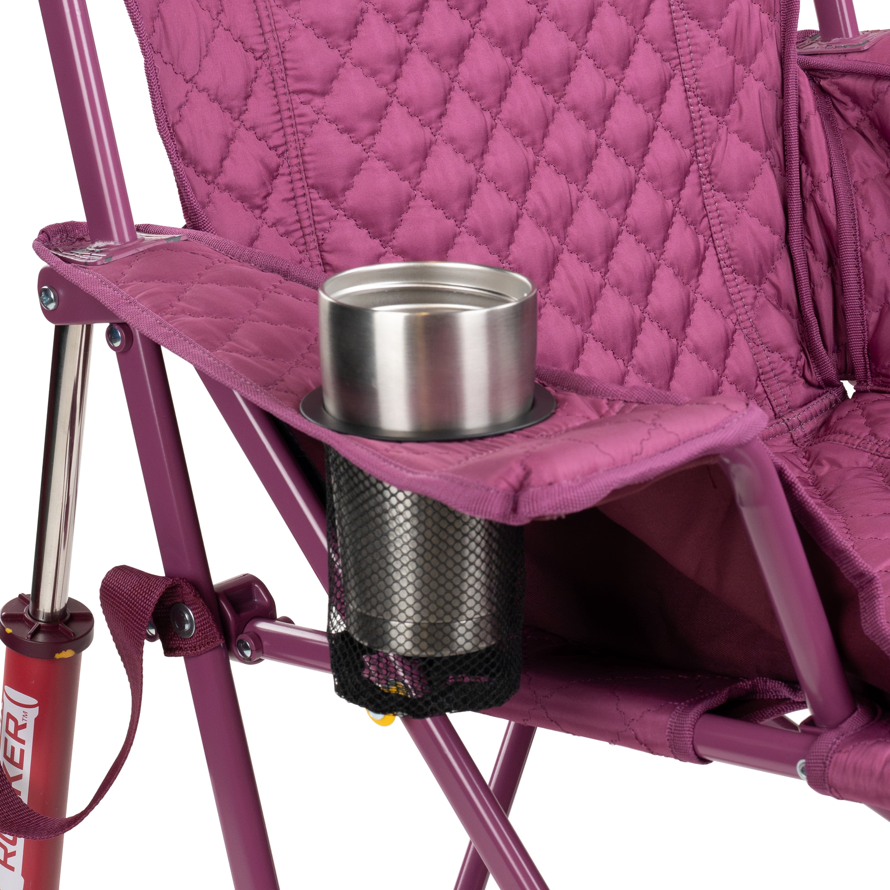 GCI Outdoor Kickback Insulated Rocker Low Profile Rocking Camping Chair with Cup Holder, Berry