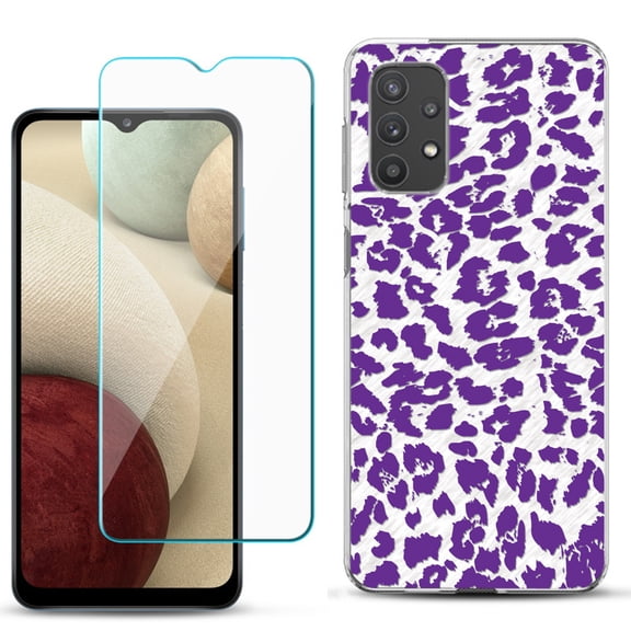 Slim-Fit TPU Phone Case compatible with Samsung Galaxy A32 5G, with Tempered Glass Screen Protector, by OneToughShield ® - Cheetah Purple