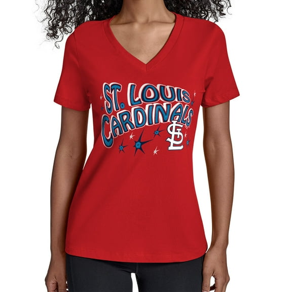 Women's Starter Red St. Louis Cardinals Fireworks V-Neck T-Shirt