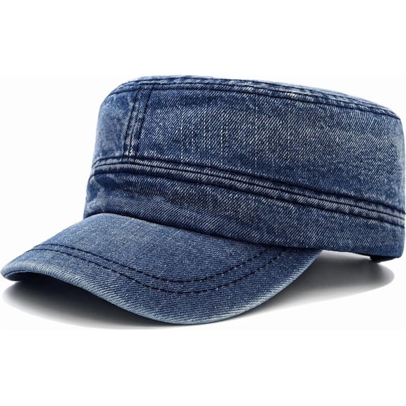 CoCoMangos Denim Cadet Army Cap Washed Military Corps Hat Flat Top Cap for Women Men