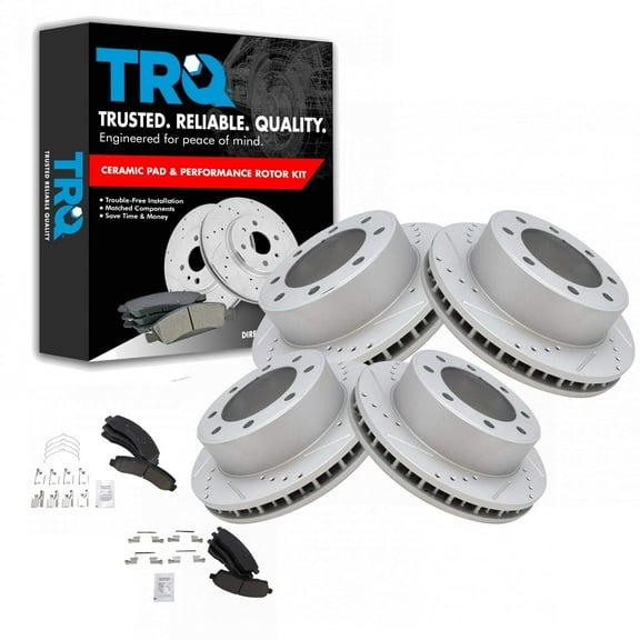 TRQ Front and Rear Performance Brake Pad & Rotor Kit Brake Pads Brake Rotors Set Ceramic Premium G-Coated Fits Select 2000-2005 Ford Excursion 2000-2004 F-250 Super Duty F-350 Super Duty