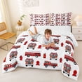 thumbnail image 3 of Erosebridal Cartoon Fire Engine Full Size Comforter Sets, Truck Theme Bedding Sets for Boys, Red White, Reversible, 1 Comforter and 2 Pillowcases, 3 of 6