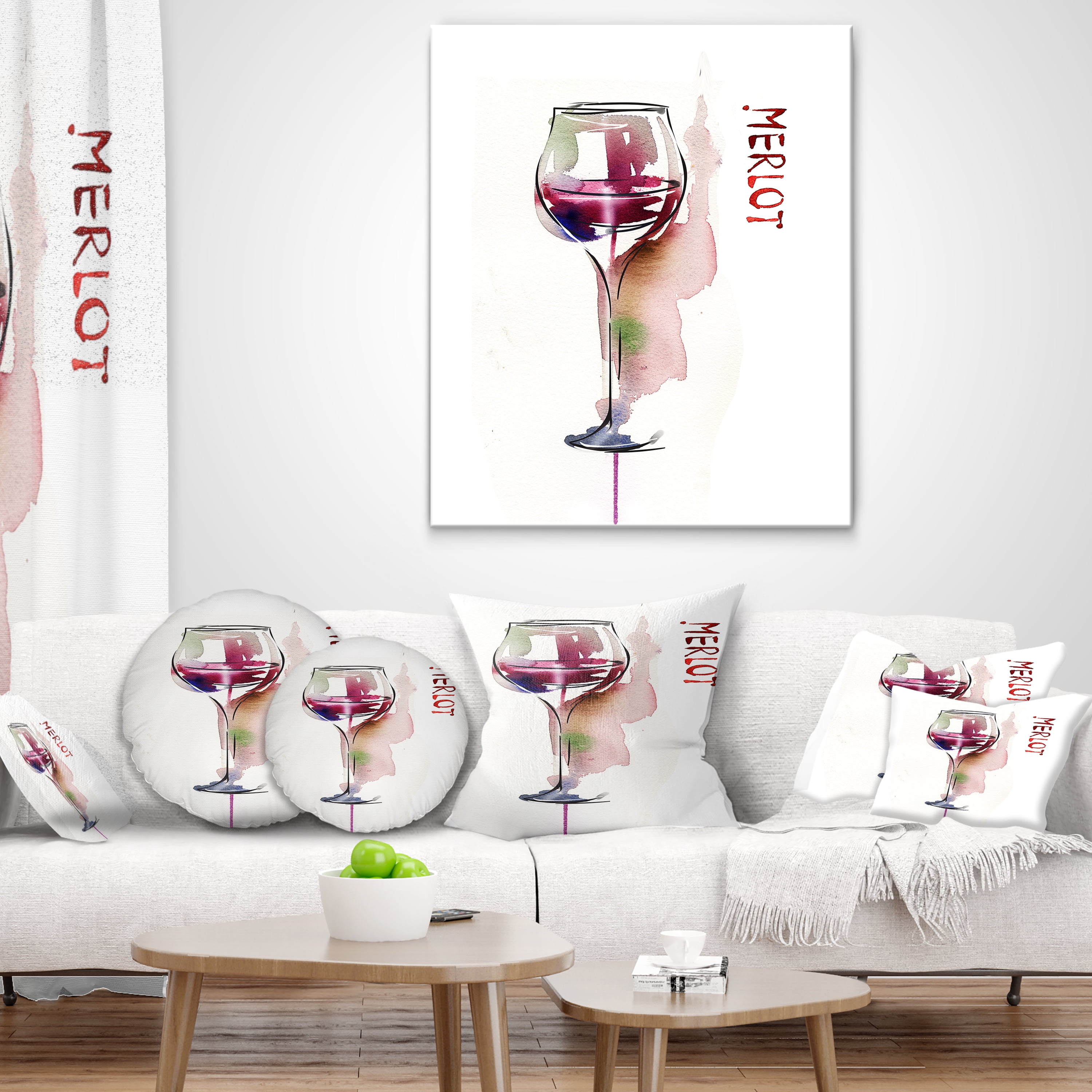 Designart Red Wine - Contemporary Throw Pillow - 18x18