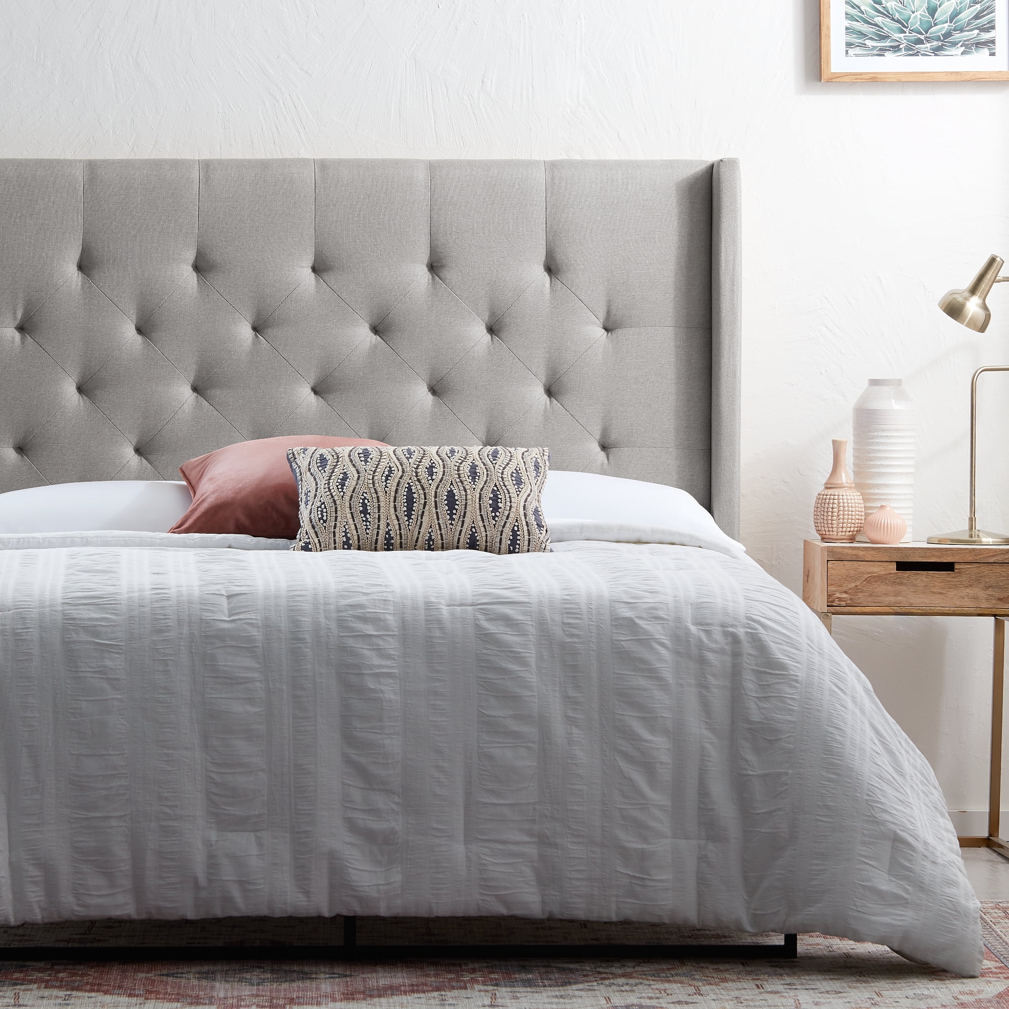 Rest Haven Providence Tufted Wingback Upholstered Headboard, Full, Gray